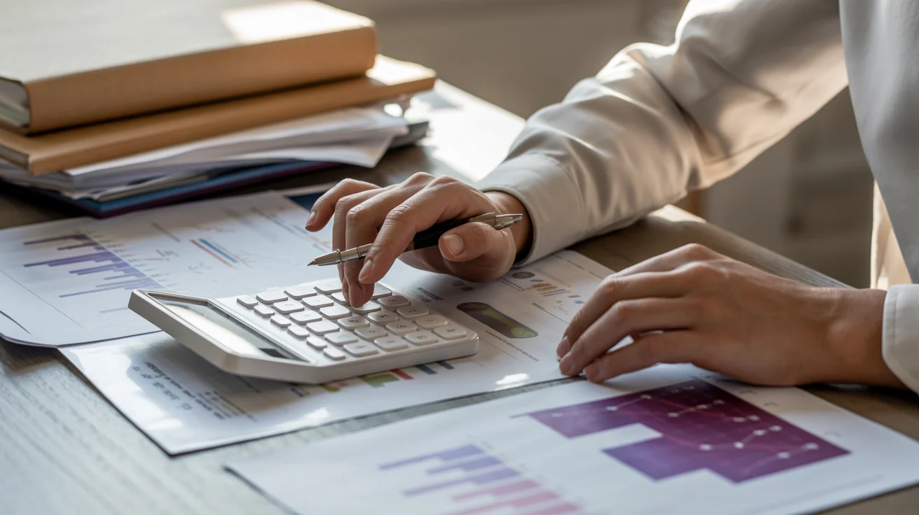 Image of Male accountant using a calculator for budgeting.