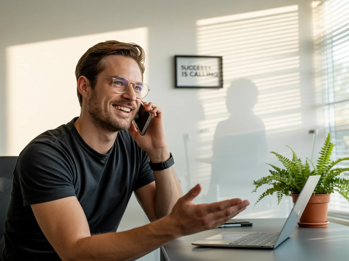 Image of A man talking on a mobile phone in a casual setting